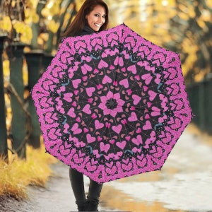 Pink and Black Compact Umbrella Parasol