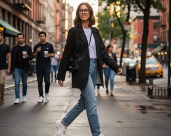 Women's Solid Black Blazer | Dual Fabric Options: Cotton or Structured Polyester
