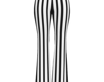 Women's Black White Striped Flare Pants