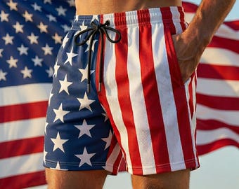 Men's American Flag Quick-Dry Board Shorts – Patriotic Stars Stripes Comfort Liner