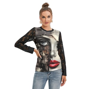 Fashionable Women&#39;s Long Lace Sleeve Top