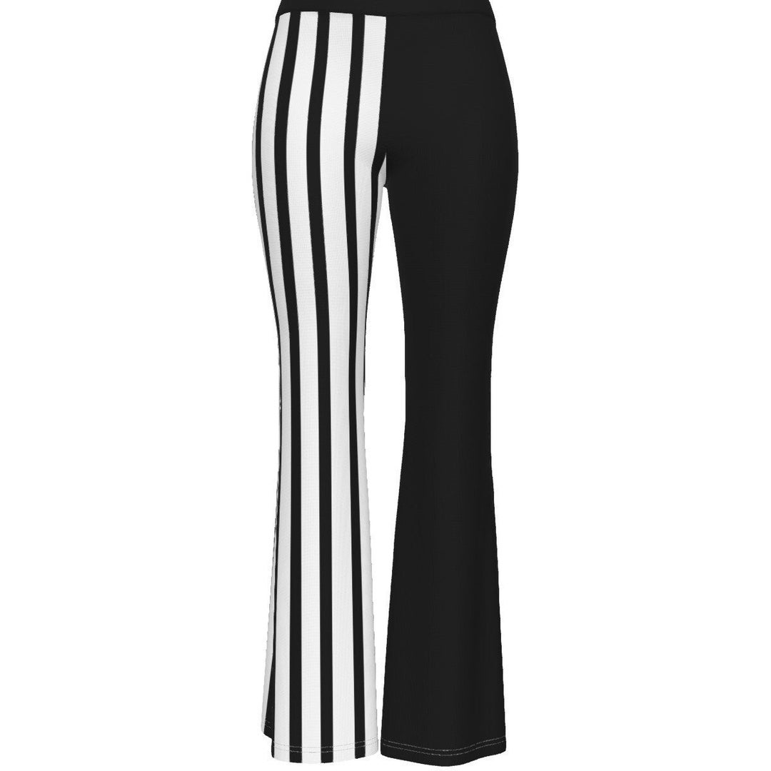 Women's Split-color Black and White Stripped Flare Pants