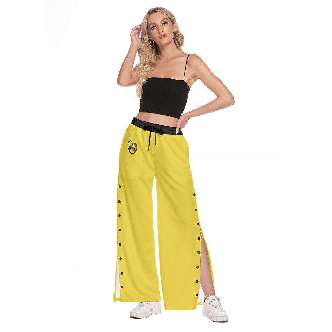 パンツ CVTVLIST SIDE SNAP PANTS YELLOW Women's Side Slit Snap Button Pants- Yellow - Etsy