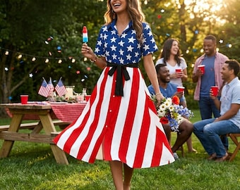 Star-spangled American Flag Dress - Stars & Stripes Midi With