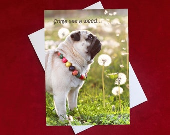 NEW! Birthday Card - Some See a Wish - 5x7 Pug card - Pugs and Kisses