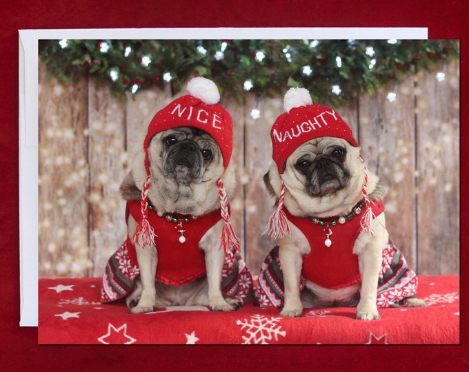 CHRISTMAS Card - Naughty or Nice - Pug Christmas Card - 5x7
