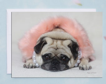 BLANK Card - Pug in Peach - All Occasion PUG Greeting Card- Pug Gift - Pugs and Kisses - 5x7