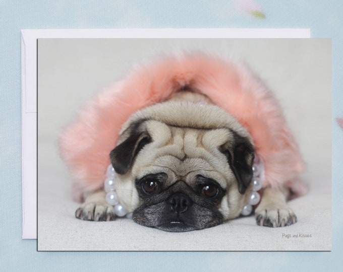 BLANK Card - Pug in Peach - All Occasion PUG Greeting Card- Pug Gift - Pugs and Kisses - 5x7