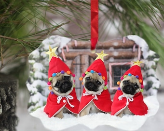 Pug Ornament - Wonders of the Season - Wall Hanger by Pugs and Kisses