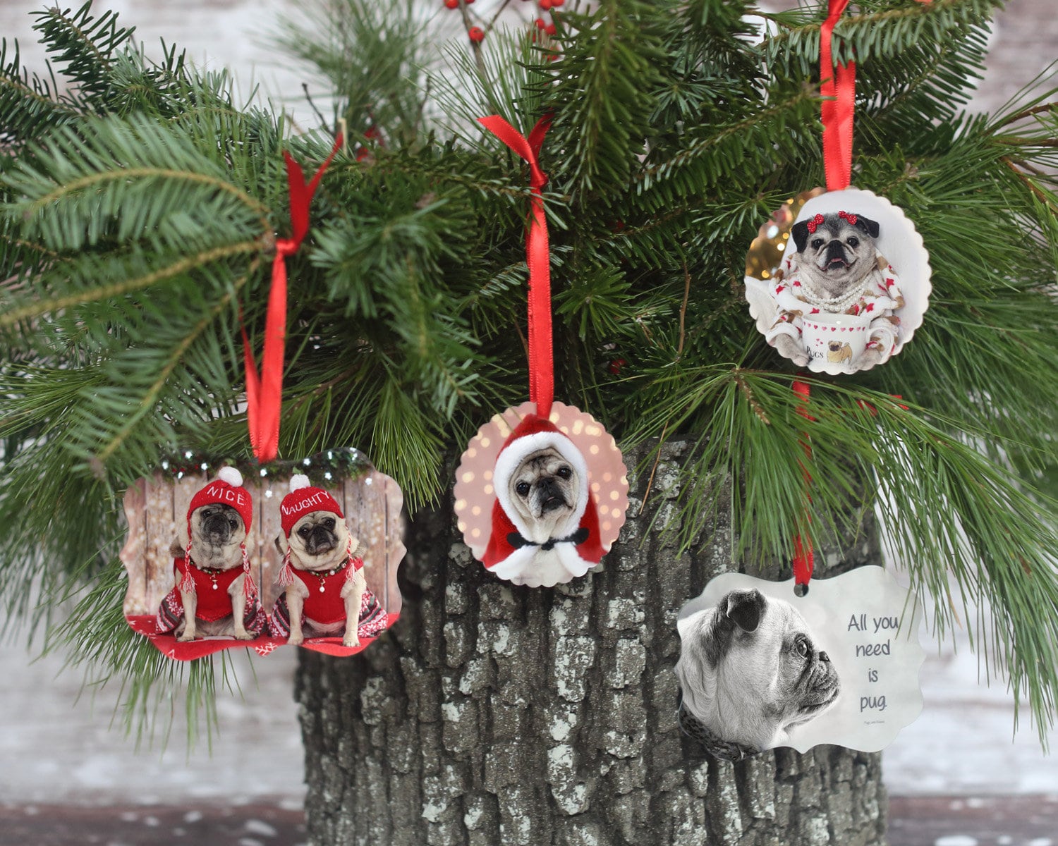 Pugs Inside your gloves Christmas Holiday - One Sided Ornament