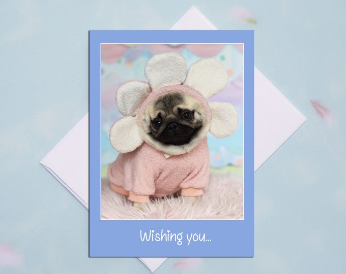 NEW! Wishing You A Happy Easter 5x7 Pug Easter Card by Pugs and Kisses