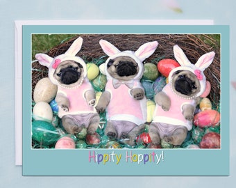 NEW! Hippity Hoppity 5x7 Pug Easter Card by Pugs and Kisses