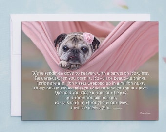 PET SYMPATHY CARD, We're Sending A Dove To Heaven, Pug Sympathy Card by Pugs and Kisses