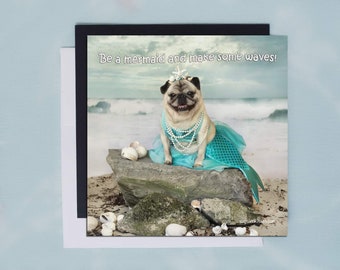 Pug Magnet - Be a Mermaid - 5x5  Pug magnet - by Pugs and Kisses