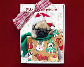 BOXED CHRISTMAS Cards - Visions of Sugar-Plums - Pug Puppy Christmas cards - 5x7