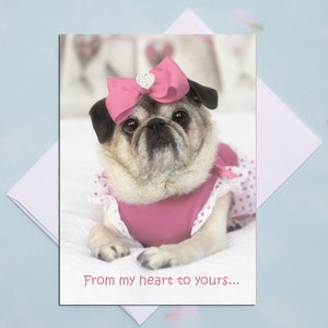 5x7 THANK YOU CARD, From My Heart to Yours, Pug Greeting Card by Pugs and Kisses