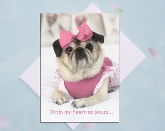 5x7 THANK YOU CARD, From My Heart to Yours, Pug Greeting Card by Pugs and Kisses