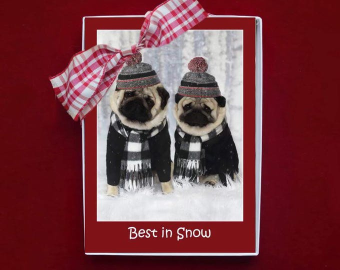 BOXED HOLIDAY Cards - Best in Snow - pug Christmas cards by Pugs and Kisses 5x7 -