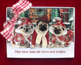 BOXED HOLIDAY Cards - May Your Days Be Furry and Bright - Best Selling Pug Christmas Card - 5x7 Pugs and Kisses