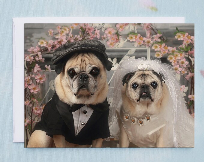 5x7 WEDDING CARD, Congratulations Wedding Pug Greeting Card by Pugs and Kisses