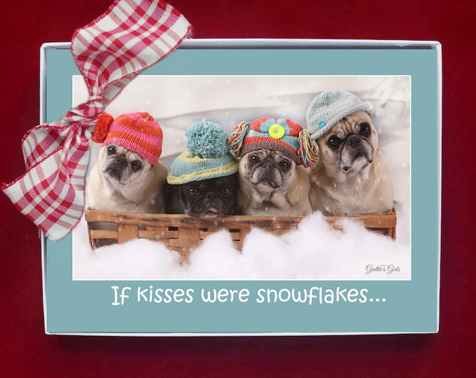 BOXED HOLIDAY Cards -If Snowflakes Were Kisses - Pug Holiday Cards - 5x7