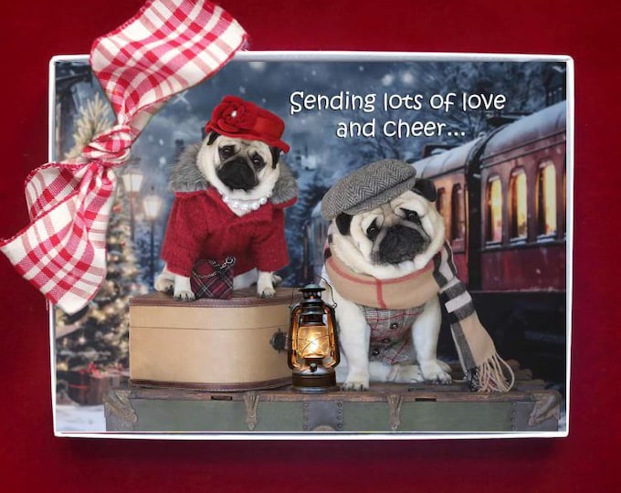 BOXED CHRISTMAS Cards - Sending Lots of Love and Cheer - Best Selling Pug Christmas Card - 5x7 Pugs and Kisses