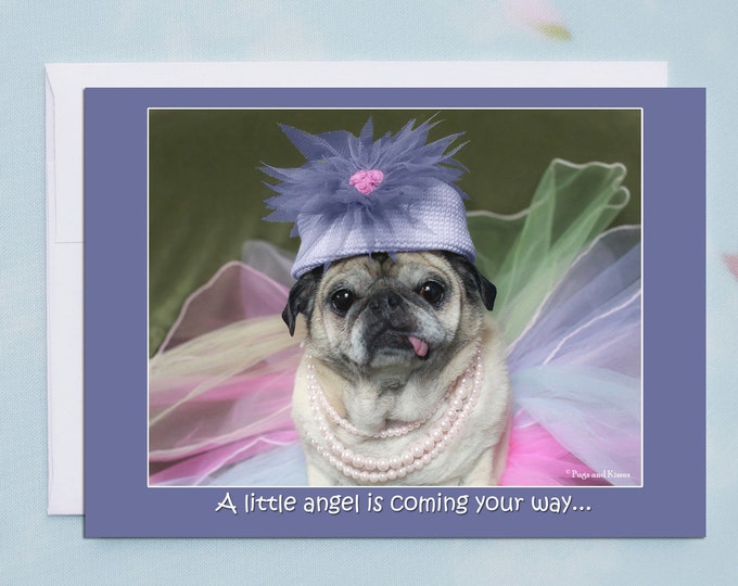 Happy Birthday Card - A Little Angel - Cute Birthday Card by Pugs and Kisses