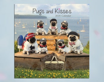 2024 Wall CALENDAR - Pug Calendar - Pugs and Kisses