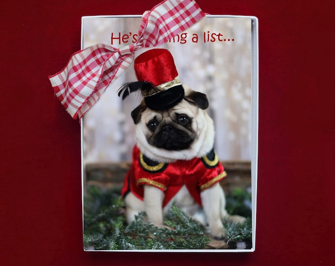 BOXED CHRISTMAS Cards - He's Making A List - Funny Pug Christmas Cards - 5x7