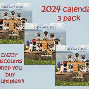 PACK of 3 - 2024 Wall CALENDAR by Pugs and Kisses