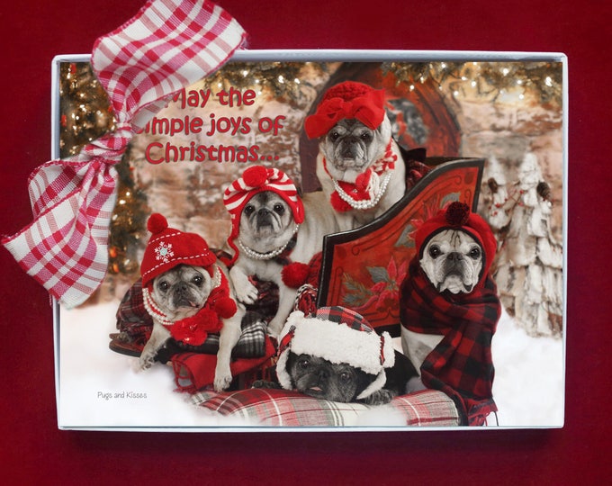 BOXED HOLIDAY Cards - Simple Joys of Christmas - pug christmas cards - 5x7