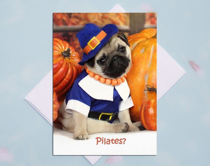 THANKSGIVING Card - Pilates - Funny Pug Thanksgiving Card 5x7