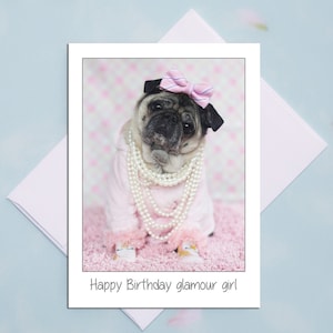 Tarjeta de cumpleaños - Happy Birthday Glamour Girl - Happy Birthday Card de Pugs and Kisses 5x7