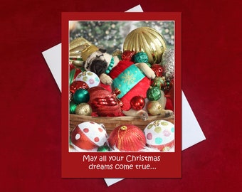HAPPY HOLIDAY Card - May All Your Christmas Dreams Come True - Pug Holiday Card - 5x7