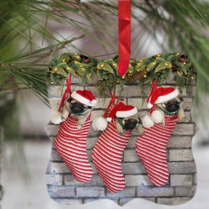 Pug Ornament - The Stockings Were Hung - Wall Hanger by Pugs and Kisses