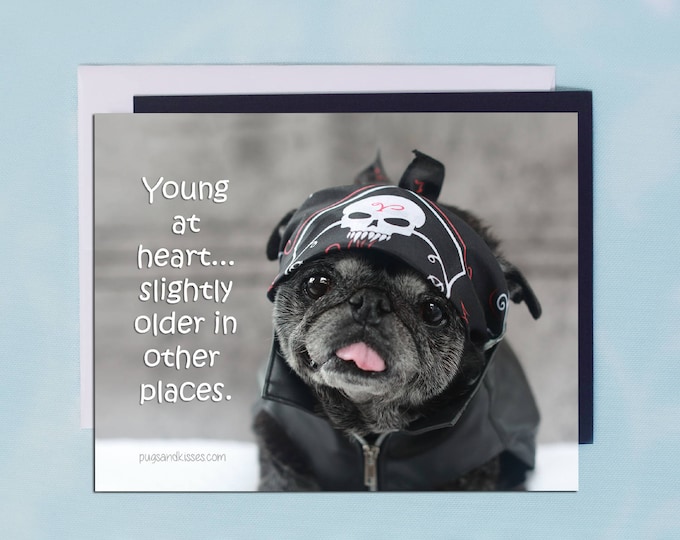 Pug Magnet - Young At heart...Sightly Older In Other Places- 5 x 4 Pug magnet - by Pugs and Kisses