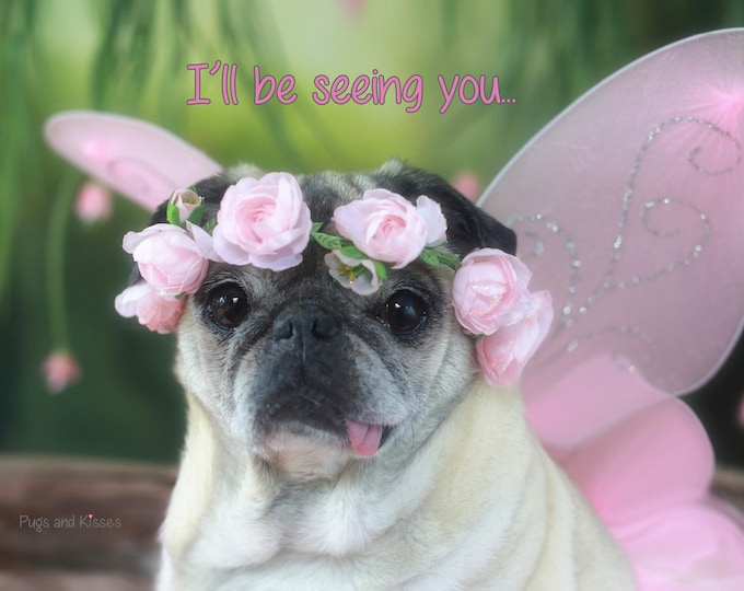 SYMPATHY CARD, I'll Be Seeing You, 5x7 Pet Sympathy Card by Pugs and Kisses