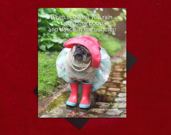 Pug Magnet - When Life Gives You Rain - 5 x 4 Pug magnet - by Pugs and Kisses