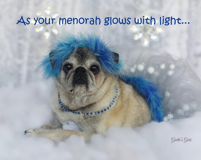 Hanukkah Card - As Your Menorah Glows - Pug Holiday Card -  5x7