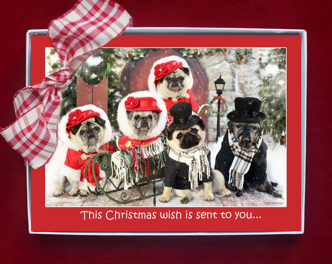 BOXED HOLIDAY Cards - This Christmas Wish is Sent to You - Pug Happy Holiday Cards - 5x7