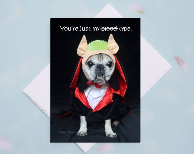 Box of 10 Funny Halloween Card -  "You're Just My Blood Type"