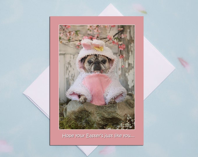 Pug Easter Bunny 5x7 Easter Card by Pugs and Kisses