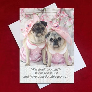 Pug Birthday Card - You Drink Too Much - 5x7 - Pugs and Kisses