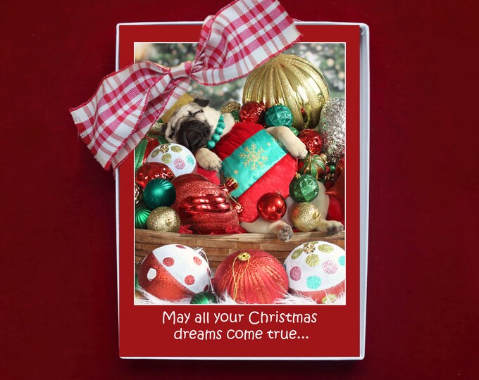 BOXED HOLIDAY Cards - May All Your Christmas Dreams Come True  - Pug Holiday Cards - 5x7