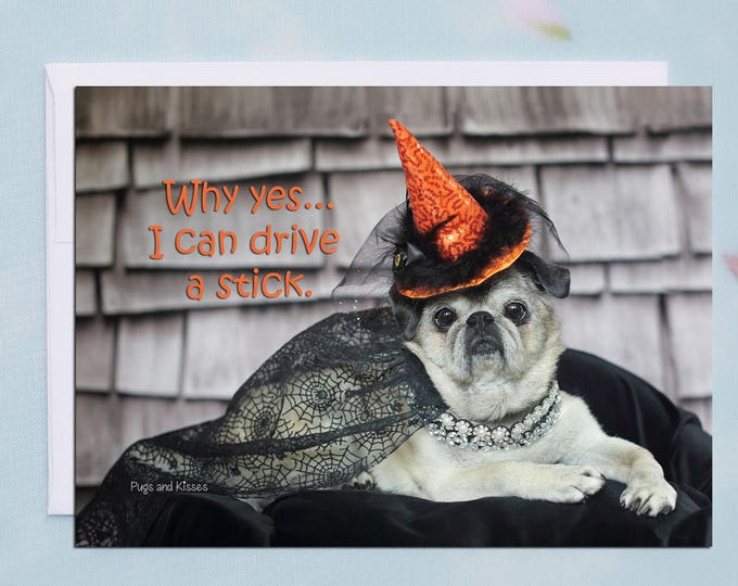 Funny Halloween Card - Why Yes...I Can Drive A Stick - 5x7