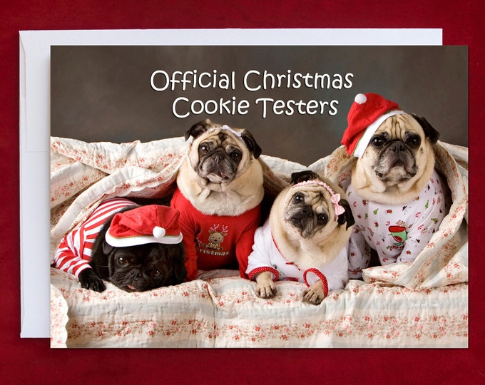 CHRISTMAS Card - Official Christmas Cookie Testers - Best Selling Pug Christmas Card - 5x7