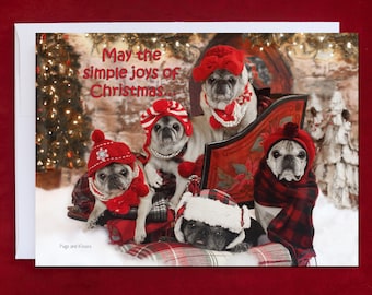 HAPPY HOLIDAYS Card - Simple Joys of Christmas - 5x7 - Holiday Pug Card