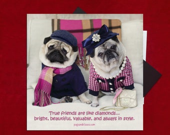 Pug Magnet - True Friends - 5x5  Pug magnet - by Pugs and Kisses