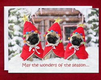 HAPPY HOLIDAY Card - May the Wonders of the Season - Pug Holiday Card - 5x7