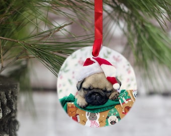 Pug Ornament - Visions of Sugar Plums - Gift for Pug Lovers by Pugs and Kisses